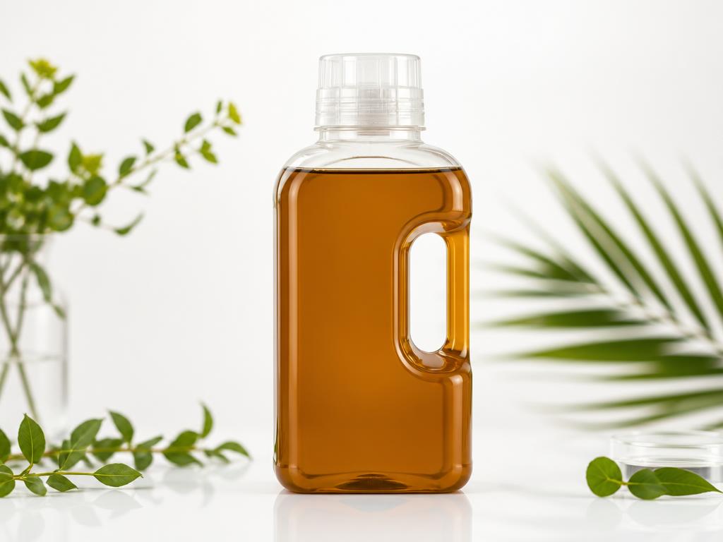 Liquid organic fertilizer formulation presented in a clean professional setting